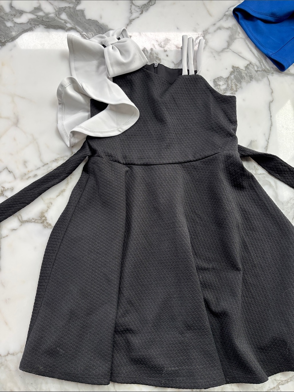 iris & ivy Black Textured Party Dress with White Bow Accent